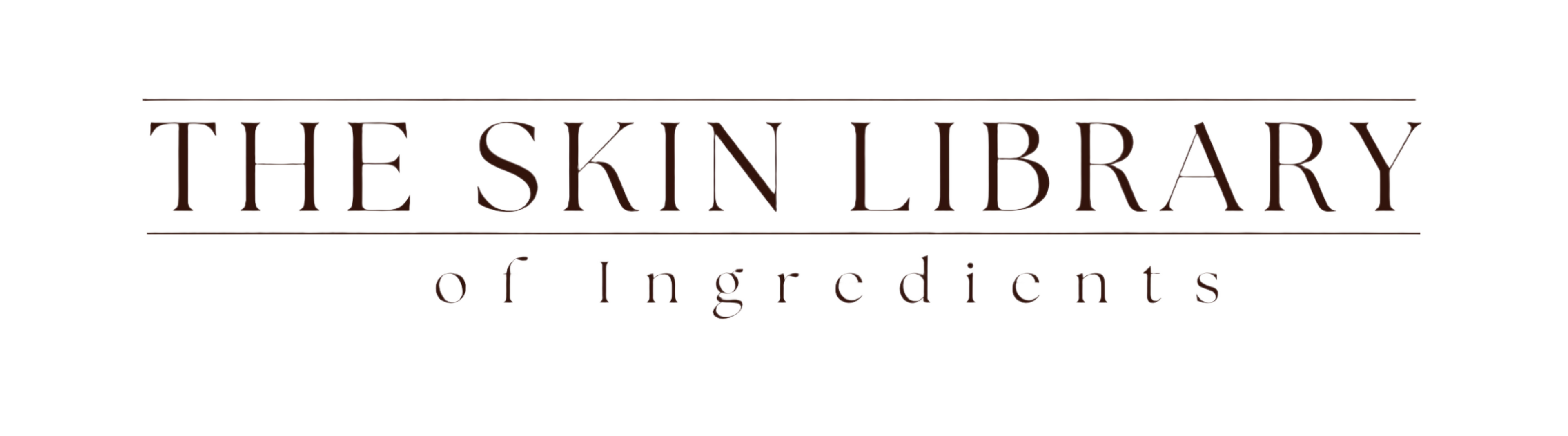 Skincare ingredients with chemical formulas and a droplet of cream on a light background, promoting 'The Skin Library of Ingredients'.